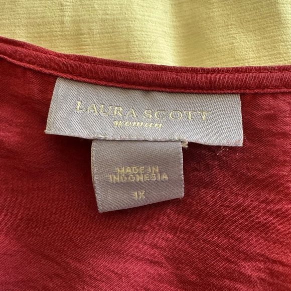 Laura Scott Burgundy Blouse Concealed Placket with Roll up button sleeves 1X - Picture 4 of 12